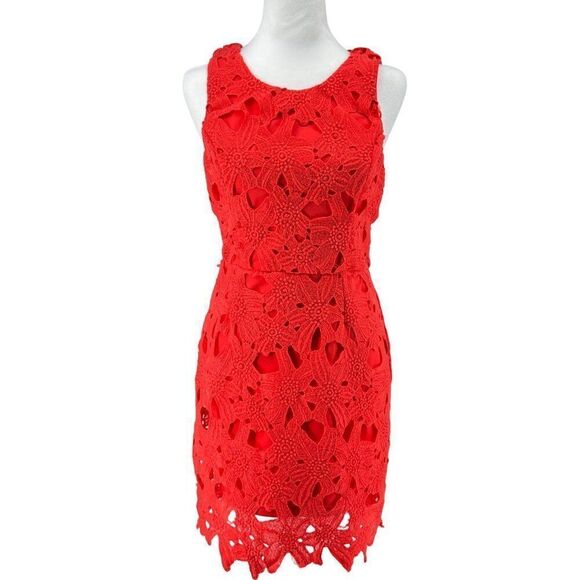 ASTR Red Lace Overlay Sleeveless Dress With Lined Interior Back Zipper Sz M EUC - Picture 1 of 11